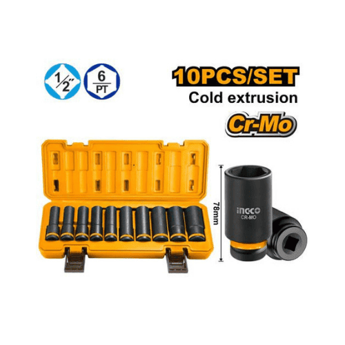 Ingco - 10PCS 1/2 Deep impact socket set - HKISSD12102L