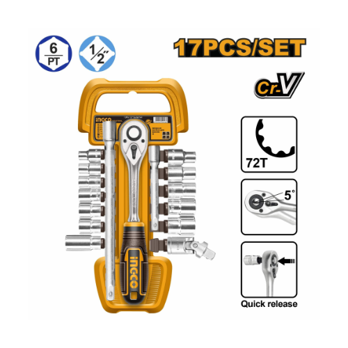 Ingco - 17 Pcs 1/2" socket set - HKTS12171