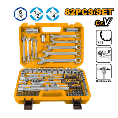Ingco - 82 Pcs 1/4"&1/2" Socket set - HKTS42802